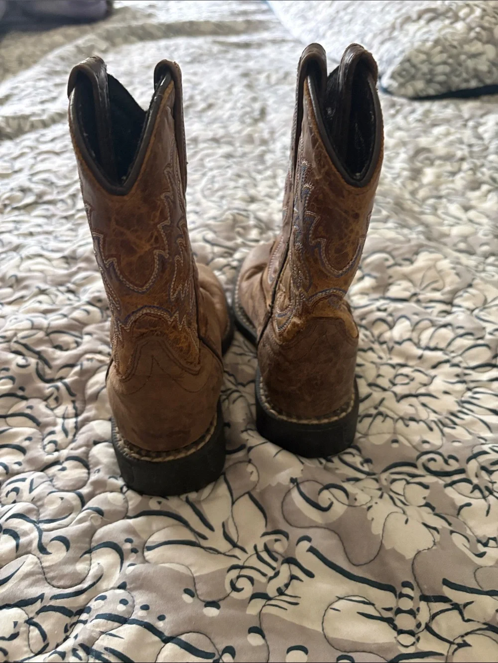Old West Tan Brown Kids Western Pull-On Boots toddler size 9.5